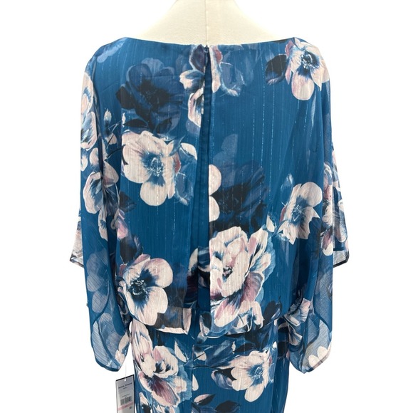 Jessica Howard Size 10 Teal Floral Chiffon Dress Kimono Sleeve Lined NWT Belted - Picture 4 of 11